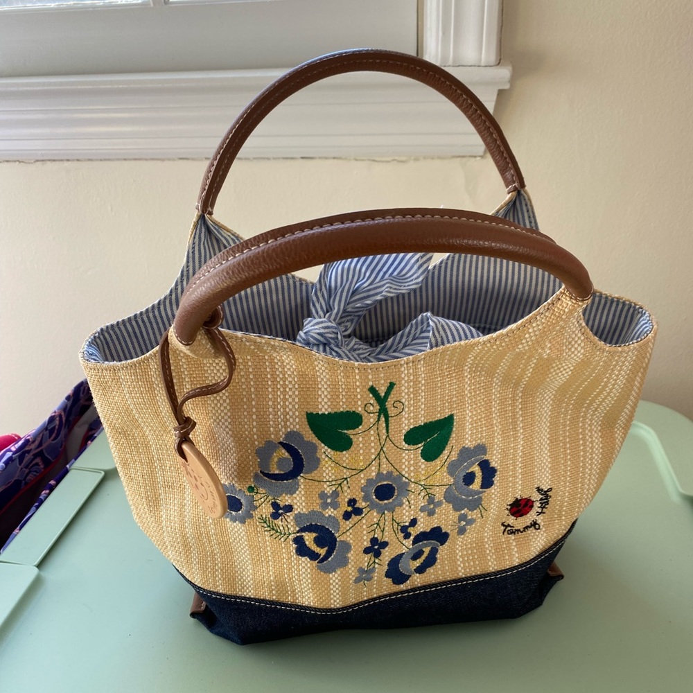 Tommy Hilfiger bag cloth pinstripe closure embroidered gorgeous